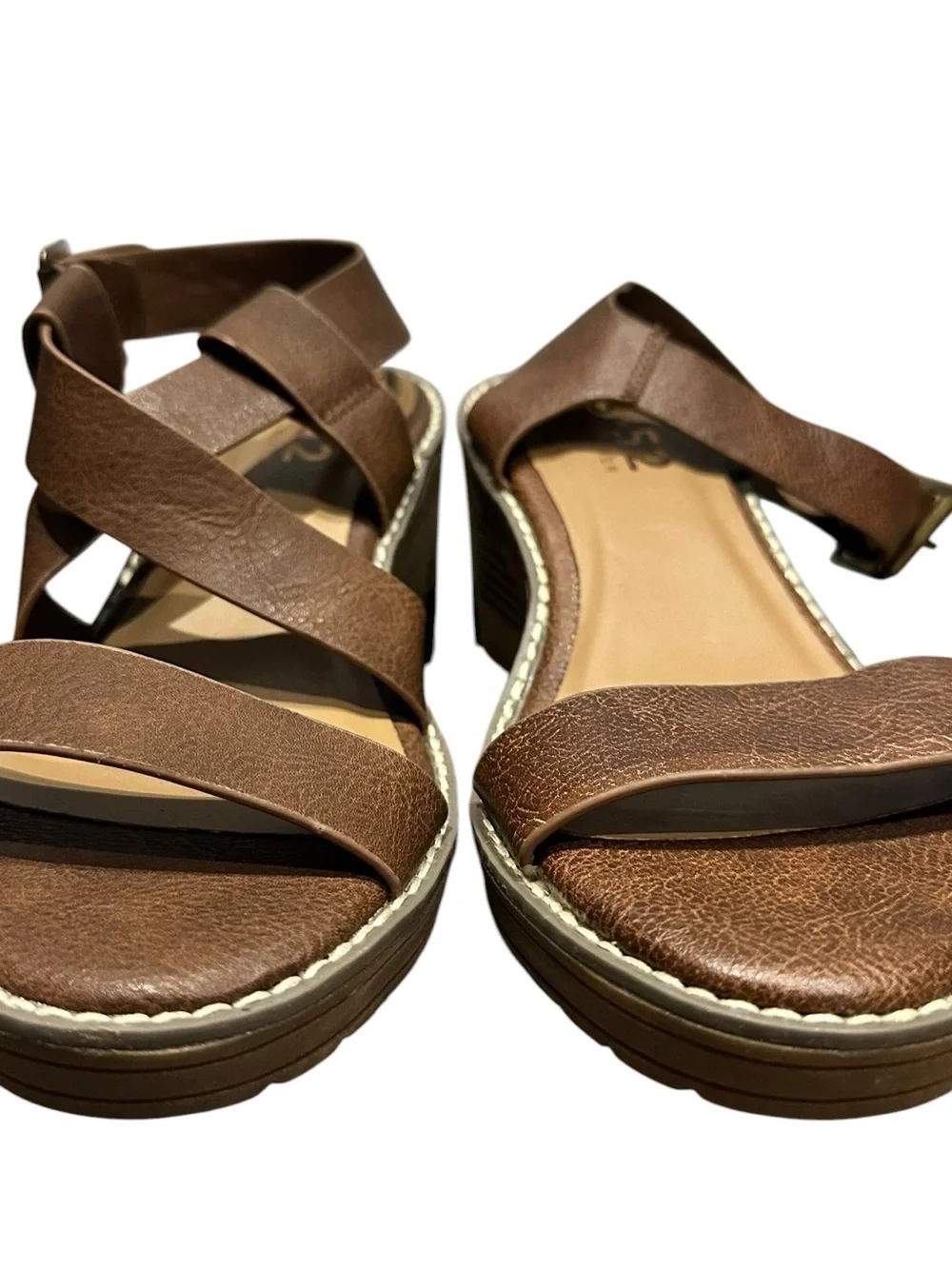 B-52 by Bullboxer Brown Leather Wedge Sandals Size 7
